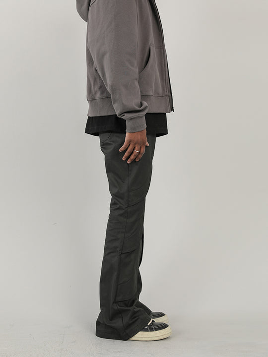 F3F Select Coated Waxed Black Micro Flare Pants