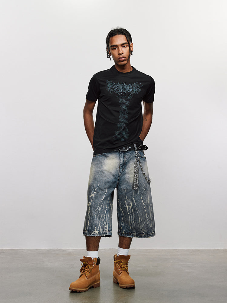 ANTIDOTE Lightning Pattern Denim Shorts