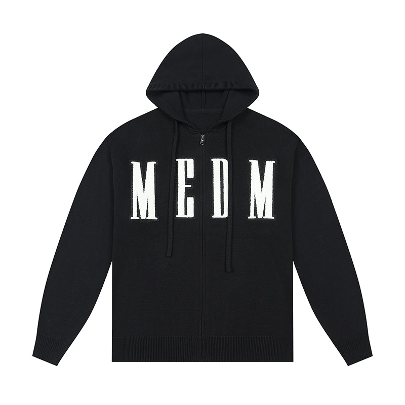 MEDM Basic Embroidered Logo Zip Up Knit Hoodie | Face 3 Face