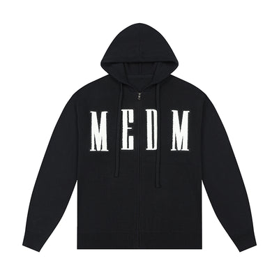 MEDM Basic Embroidered Logo Zip Up Knit Hoodie | Face 3 Face