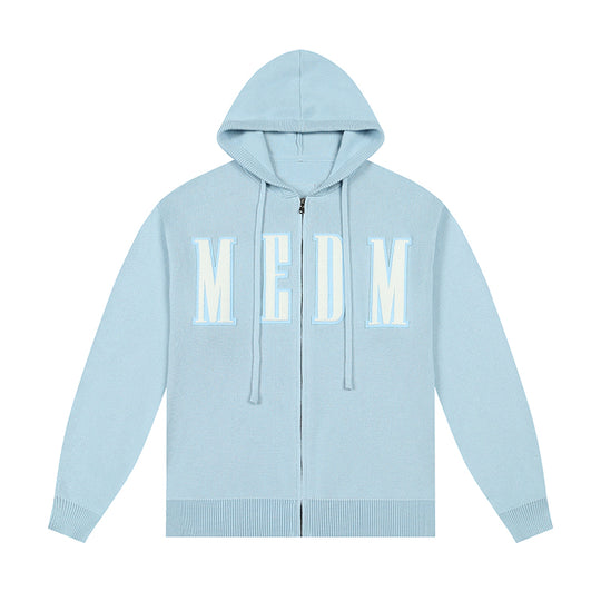 MEDM Basic Embroidered Logo Zip Up Knit Hoodie | Face 3 Face