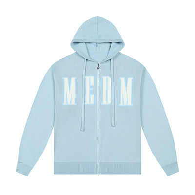 MEDM Basic Embroidered Logo Zip Up Knit Hoodie | Face 3 Face