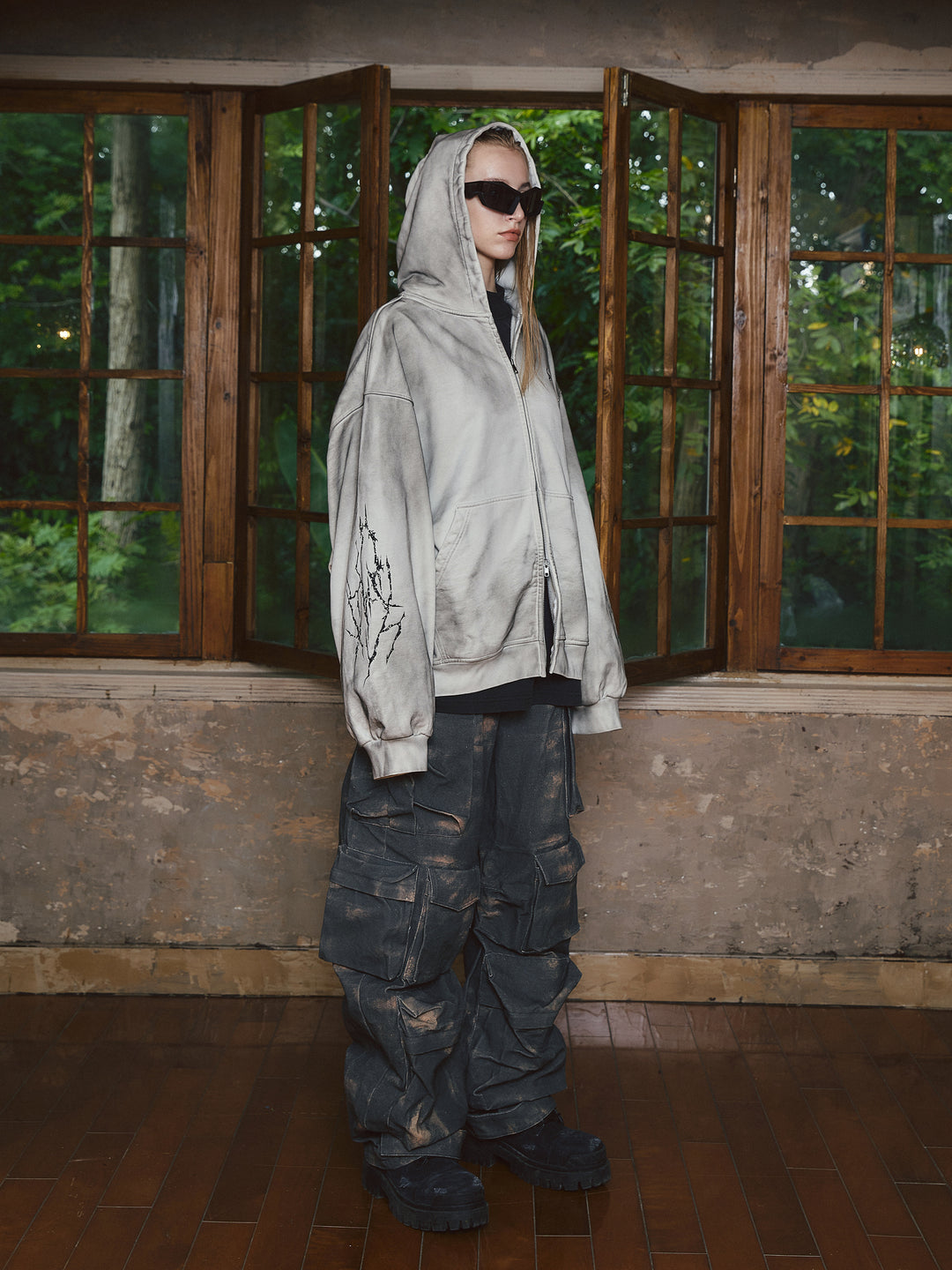 STEEPC Blade Drop Shoulder Dirty Zip Hoodie | Face 3 Face