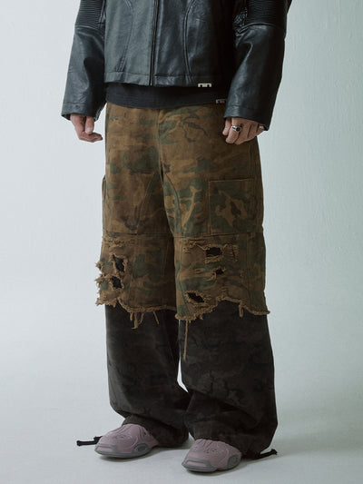 F2CE Camouflage Scrap Wash Destruction Double Layered Pants | Face 3 Face