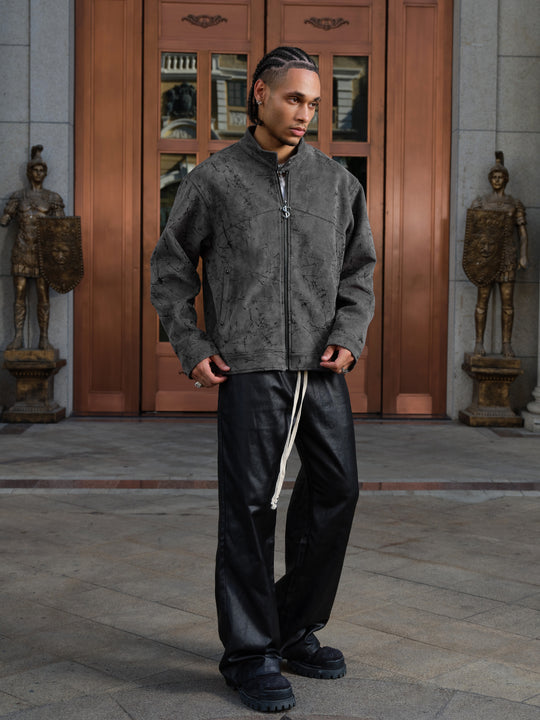 Small Town Kid Dark Pattern Suede Racing Jacket | Face 3 Face