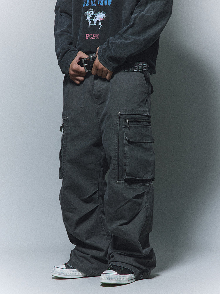 ANTIDOTE Stonewashed Inset Pocket Baggy Cargo Pants | Face 3 Face