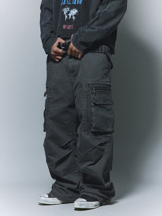 ANTIDOTE Stonewashed Inset Pocket Baggy Cargo Pants | Face 3 Face