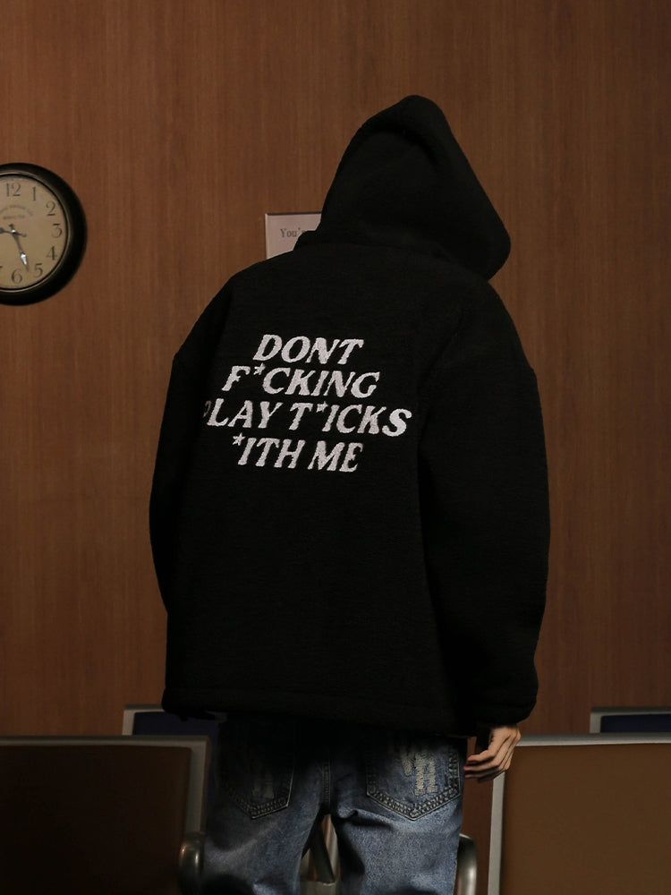 UNTILWERICH Slogan hooded Sherpa Fleece Jacket | Face 3 Face