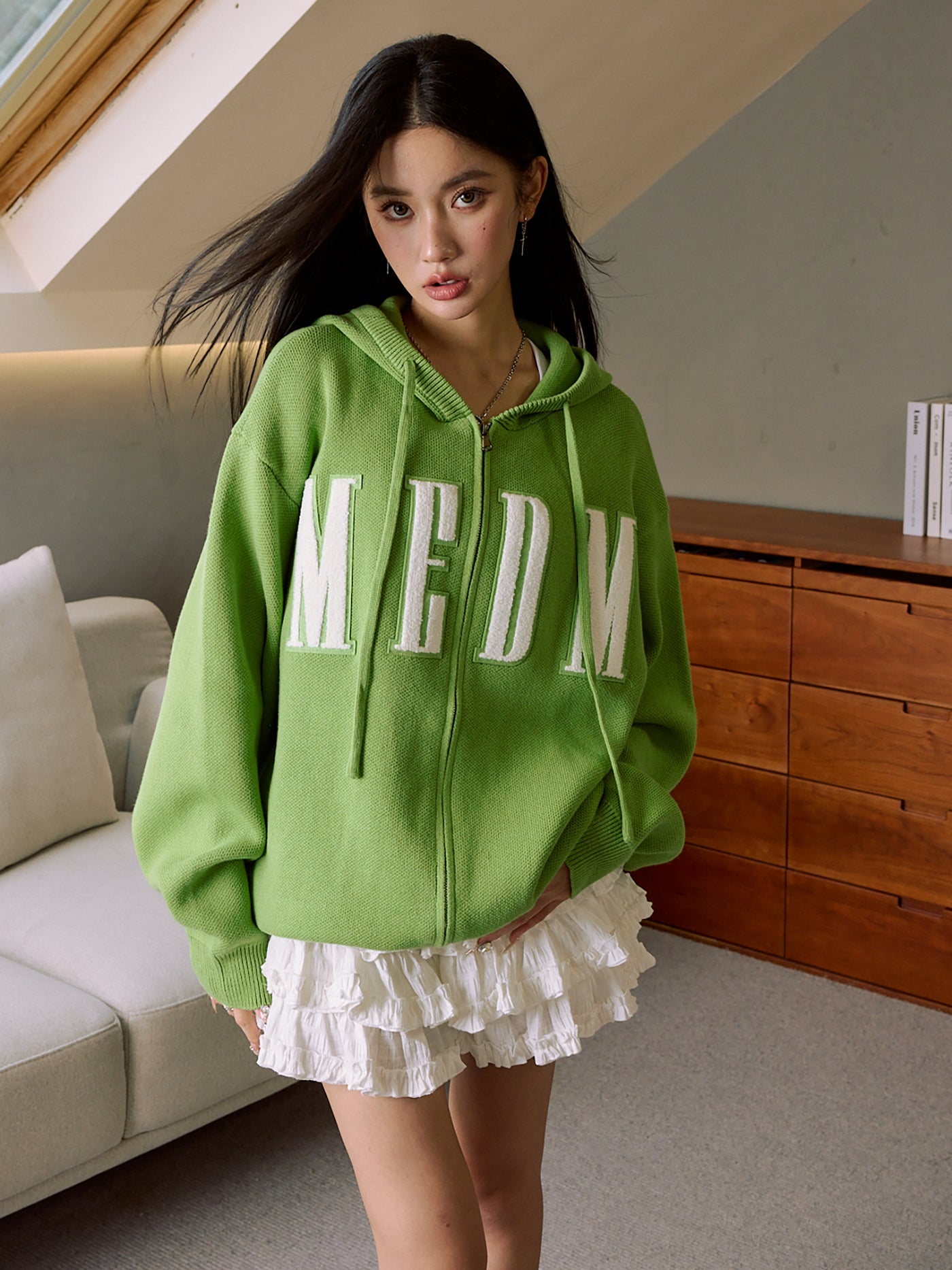 MEDM Basic Embroidered Logo Zip Up Knit Hoodie | Face 3 Face