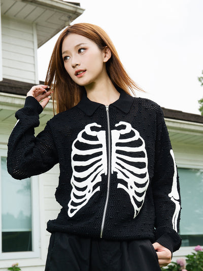 S45 Skeleton Mesh Zip Up Knit Cardigan | Face 3 Face