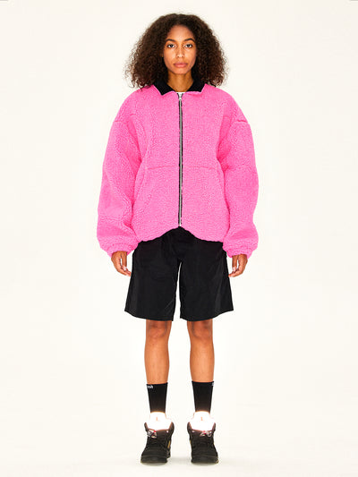 MHARF Rose Pink Zip Up Sherpa Fleece Jacket | Face 3 Face