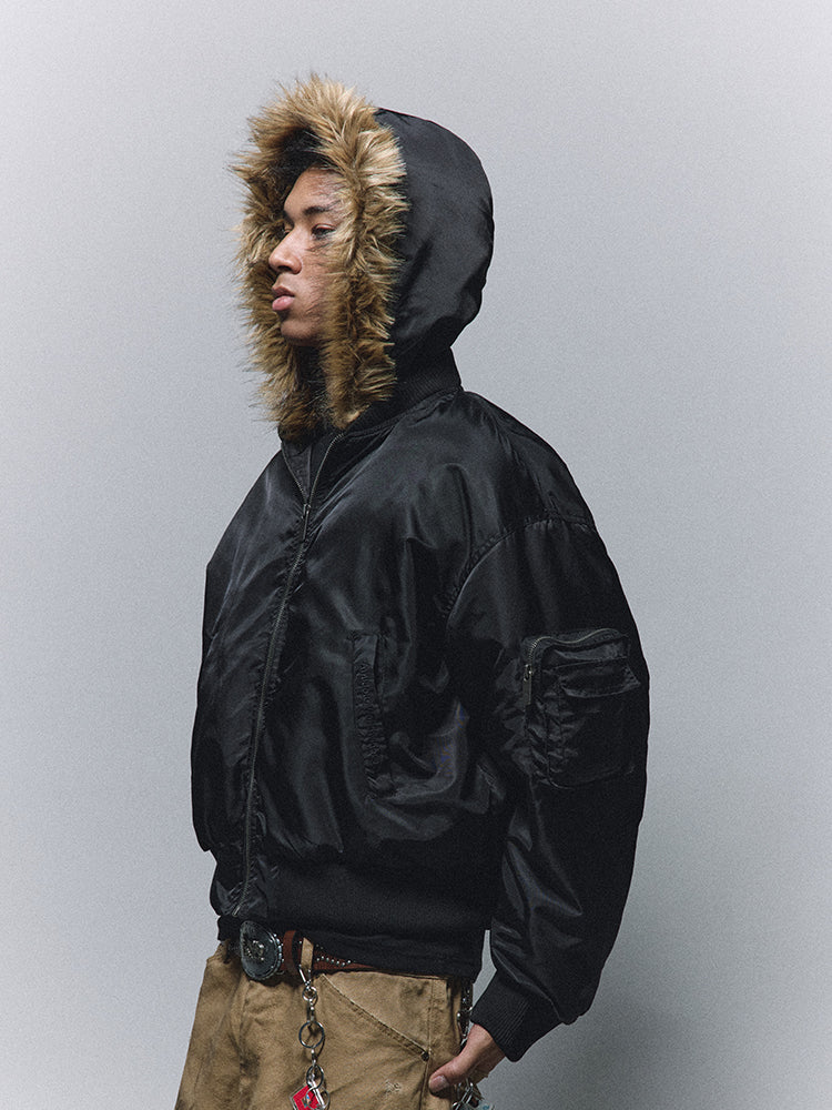 ANTIDOTE Detachable Fur Hooded MA-1 Jacket | Face 3 Face