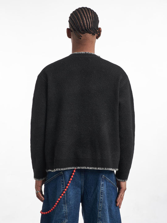 F3F Select White Stitching Henley Neck Knit Sweater | Face 3 Face