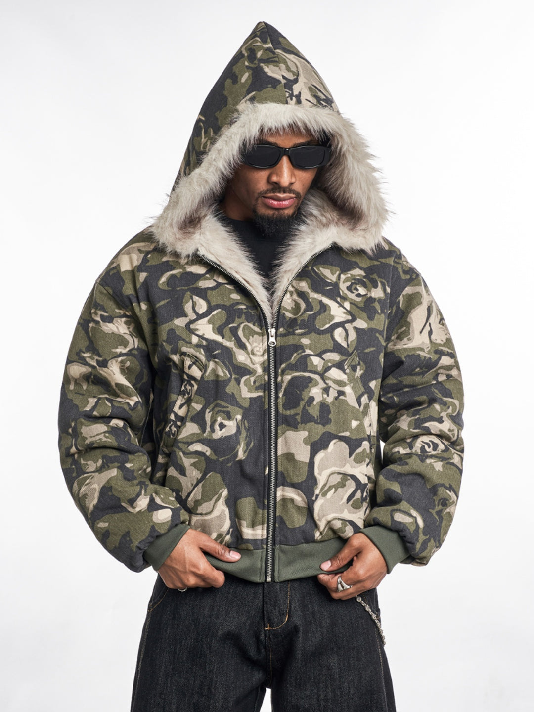 F3F Select Fur Lining Camouflage Hoodie Work Jacket | Face 3 Face