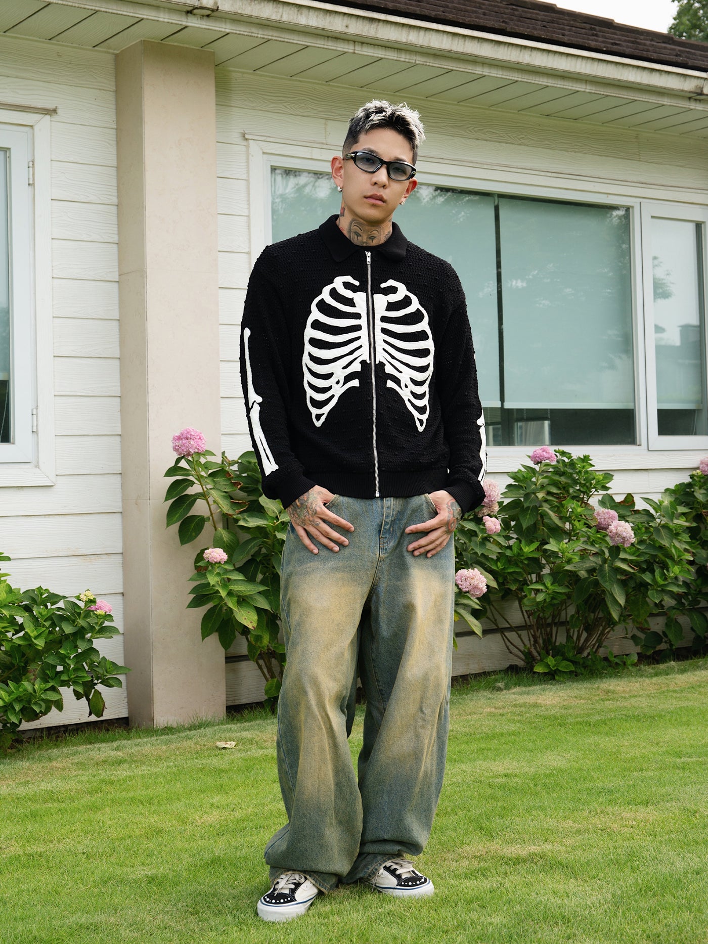 S45 Skeleton Mesh Zip Up Knit Cardigan | Face 3 Face