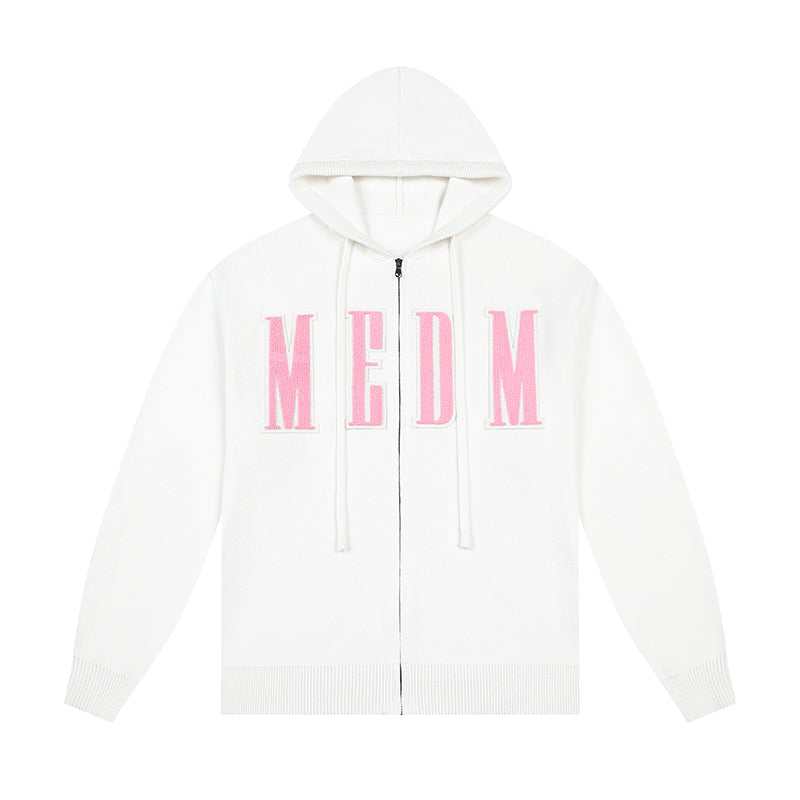 MEDM Basic Embroidered Logo Zip Up Knit Hoodie | Face 3 Face