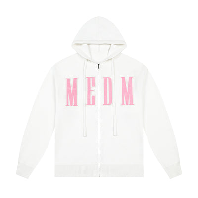 MEDM Basic Embroidered Logo Zip Up Knit Hoodie | Face 3 Face