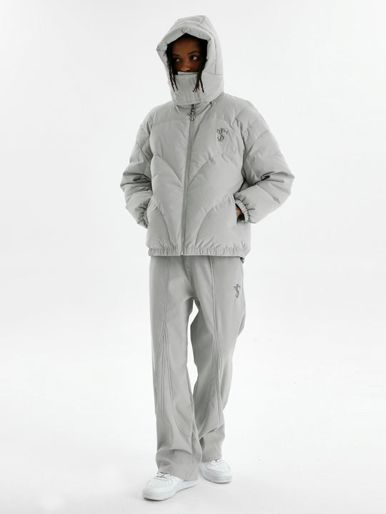 Small Town Kid Quilted Embroidery Hooded Down Jacket | Face 3 Face