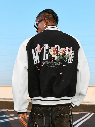 MEDM Rose Button Embroidery Varsity Jacket | Face 3 Face