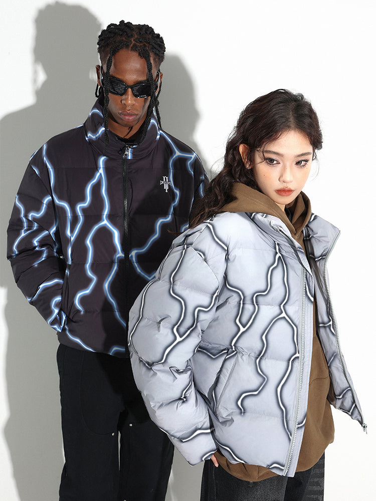 DICETINY Lightning Logo Printing Puffer Jacket | Face 3 Face