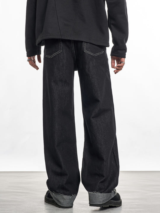 F3F Select Frayed Hem Cuffed Black Jeans | Face 3 Face