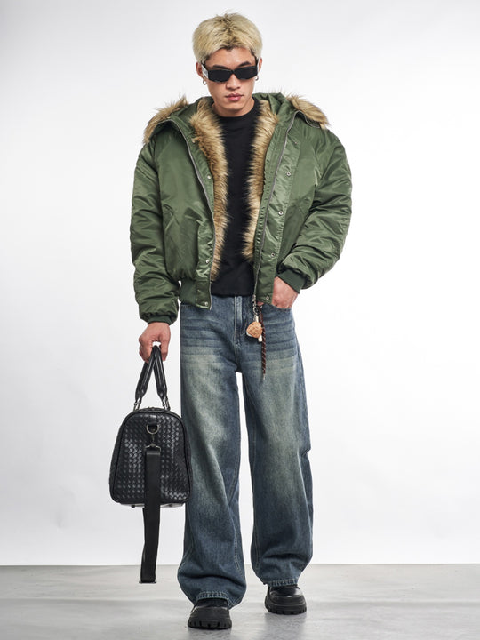 F3F Select Faux Fur Hooded MA-1 Bomber Jacket | Face 3 Face
