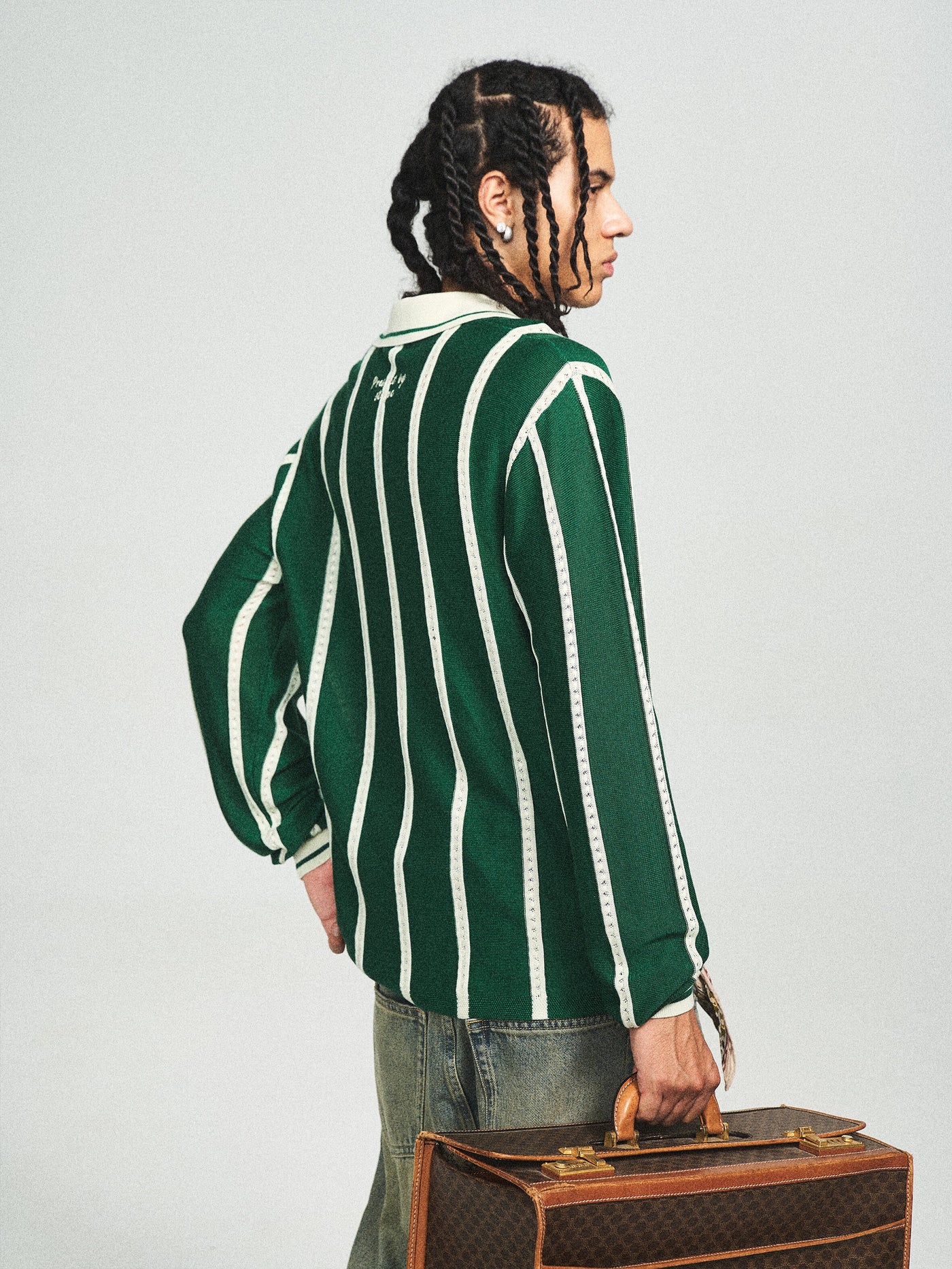 STEEPC Striped Knit GOAT Long Sleeve V-Neck Polo Jersey | Face 3 Face