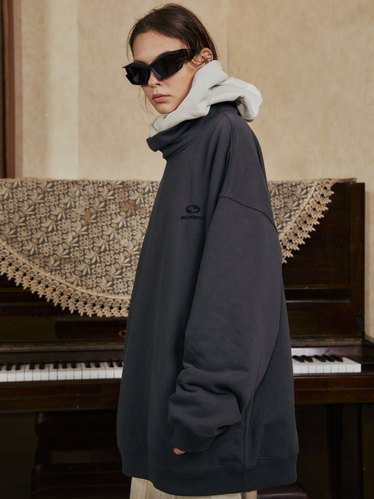 STEEPC Patchwork Turtleneck Two Tone Logo Print Hoodie | Face 3 Face