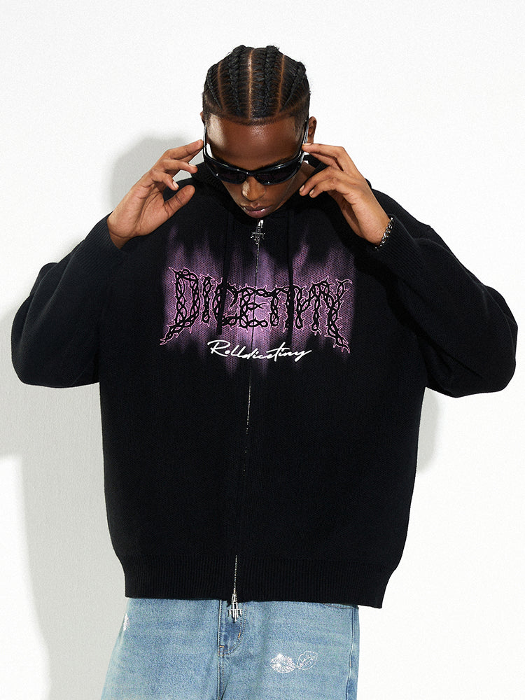 DICETINY Thorn Logo Print Zip Up Knit Hoodie | Face 3 Face