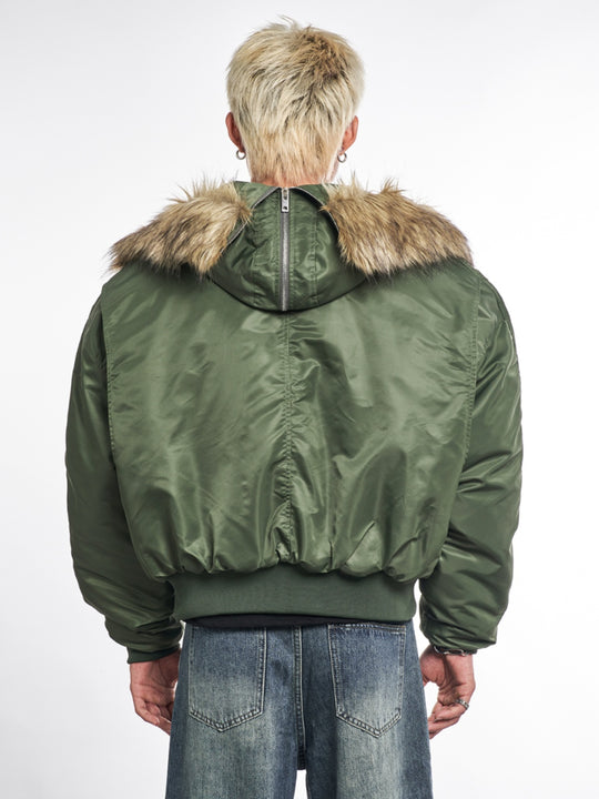 F3F Select Faux Fur Hooded MA-1 Bomber Jacket | Face 3 Face