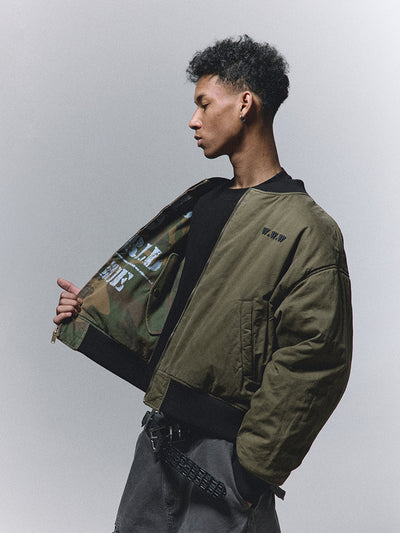 ANTIDOTE Reversible Camouflage Painted MA-1 Padded Bomber Jacket | Face 3 Face