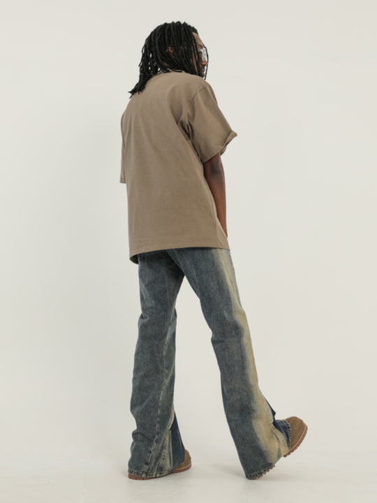 F3F Select Stitching Zipper Washed Flare Jeans