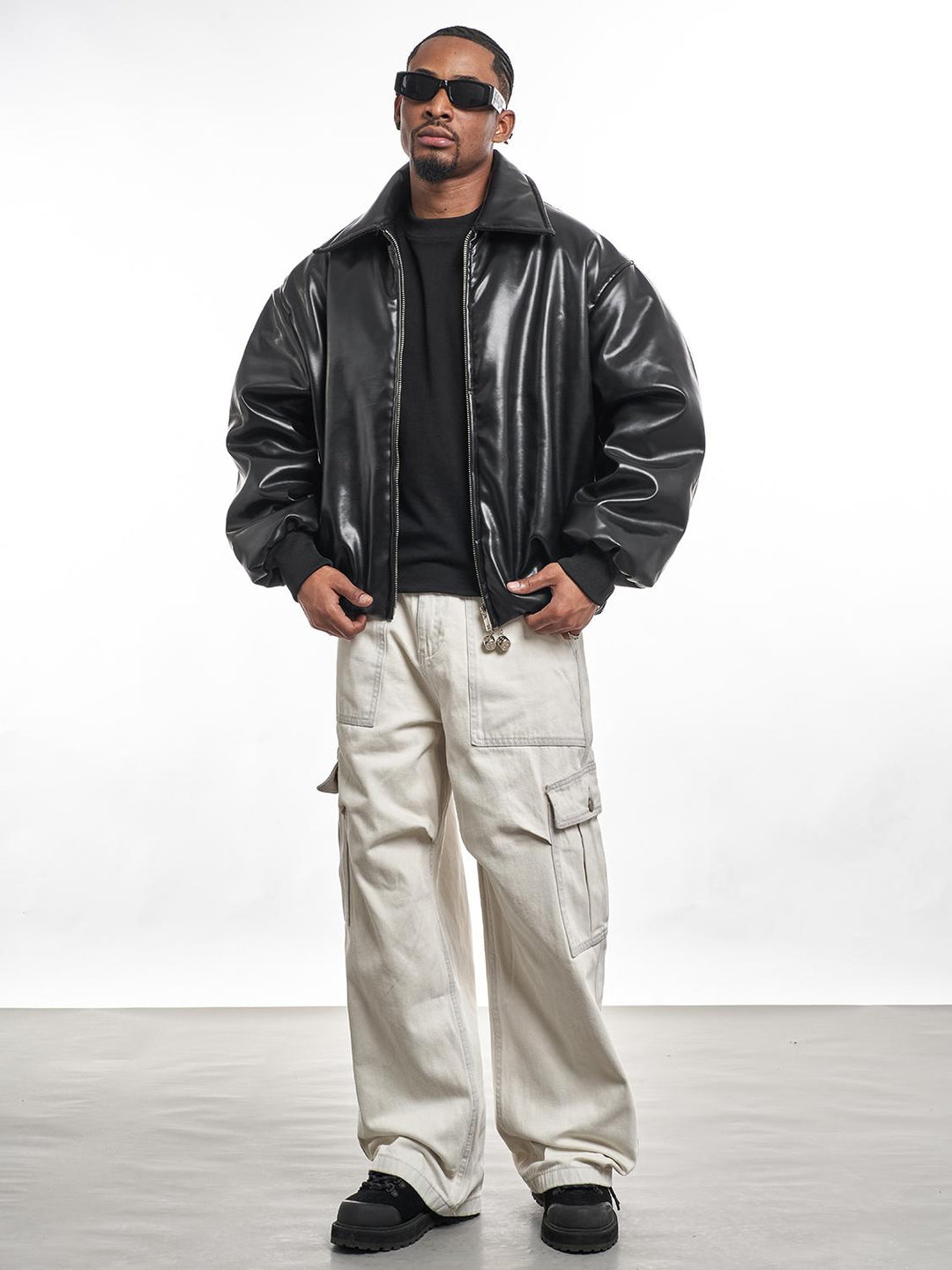 F3F Select PU Leather Bomber Puffer Jacket | Face 3 Face