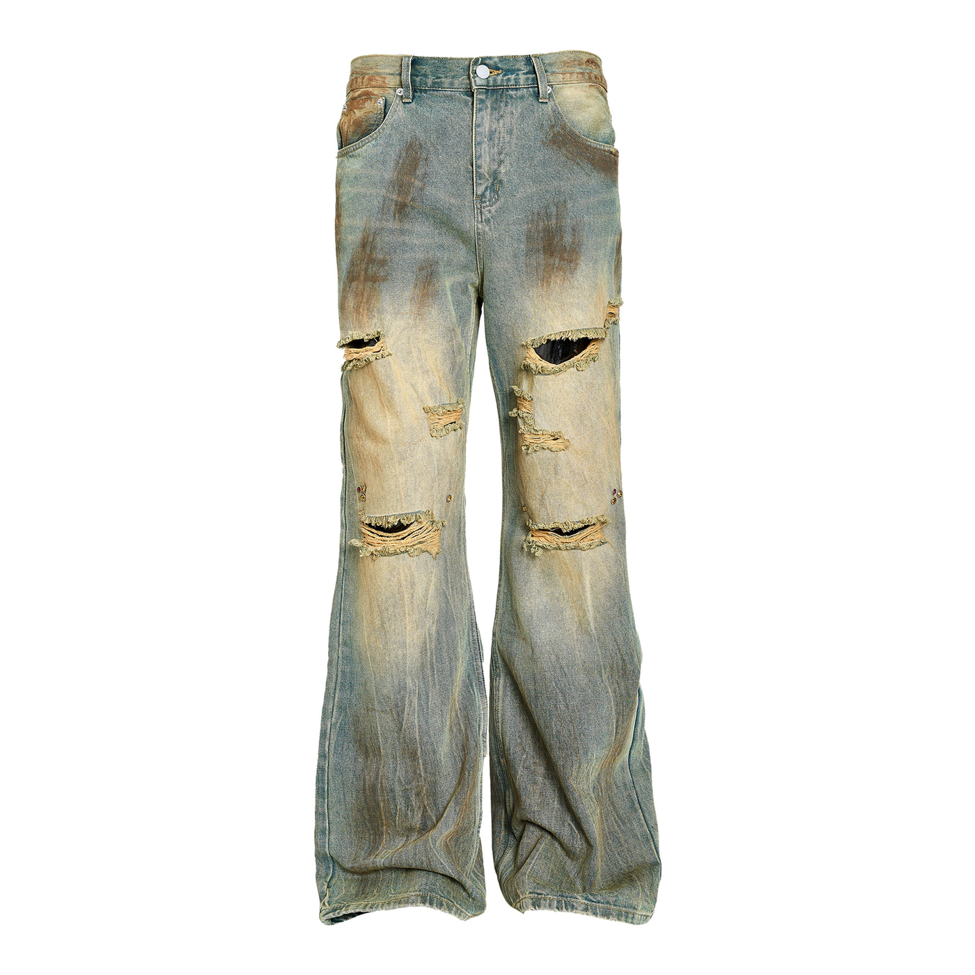 STEEPC Vintage Wash Large Ripped Jeweled Bootcut Jeans | Face 3 Face