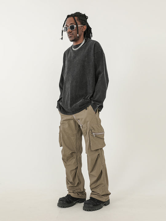 F3F Select Design Zipper Multi Pocket Pleated Work Cargo Pants