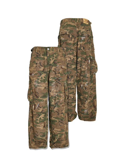 STEEPC Green Camouflage Ink Splattered Baggy Cargo Pants | Face 3 Face