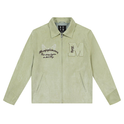 MEDM Patch Embroidered Dove Suede Jacket | Face 3 Face