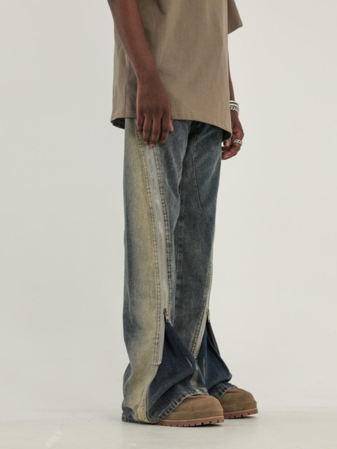 F3F Select Stitching Zipper Washed Flare Jeans