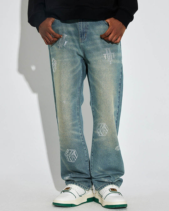 DICETINY Dice Lip Logo Rhinestone Jeans | Face 3 Face