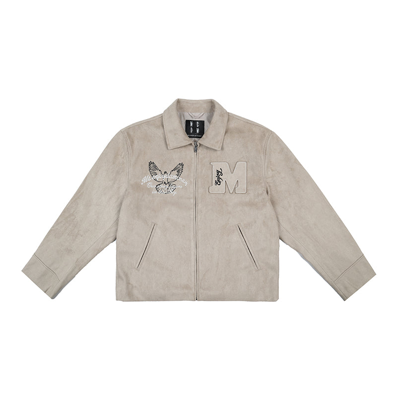 MEDM Patch Embroidered Dove Suede Jacket | Face 3 Face