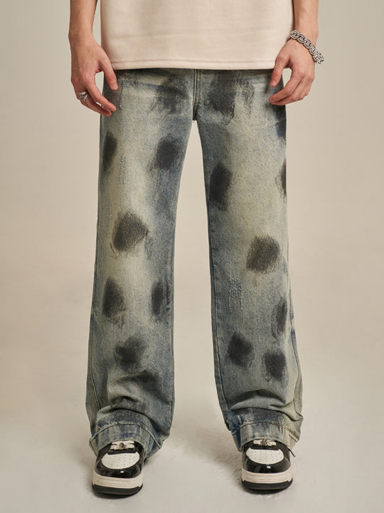 F3F Select Dirty Dye Splashed Ink Heavy Washed Jeans
