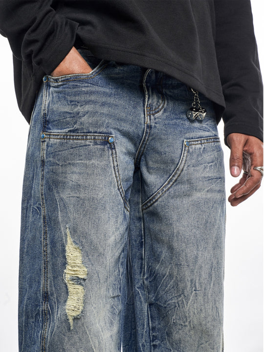 F3F Select Turquoise Studs Washed Double Knee Jeans | Face 3 Face