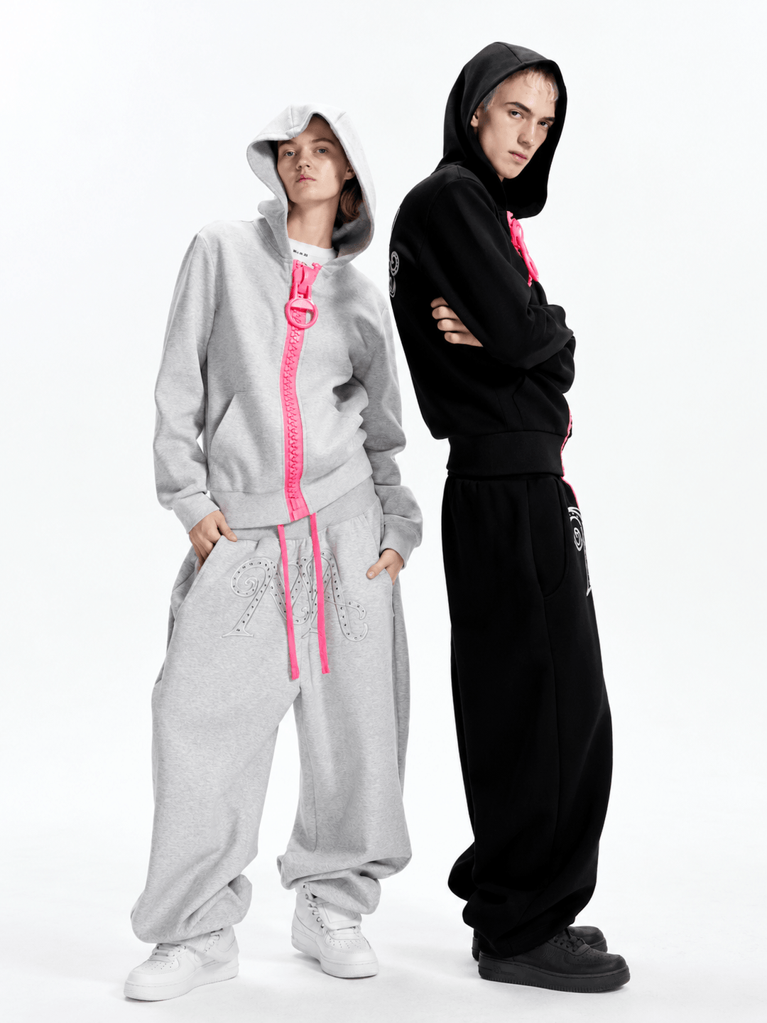 KARMANISTIC Studded Embroidered Oversized Zip Up Hoodie | Face 3 Face
