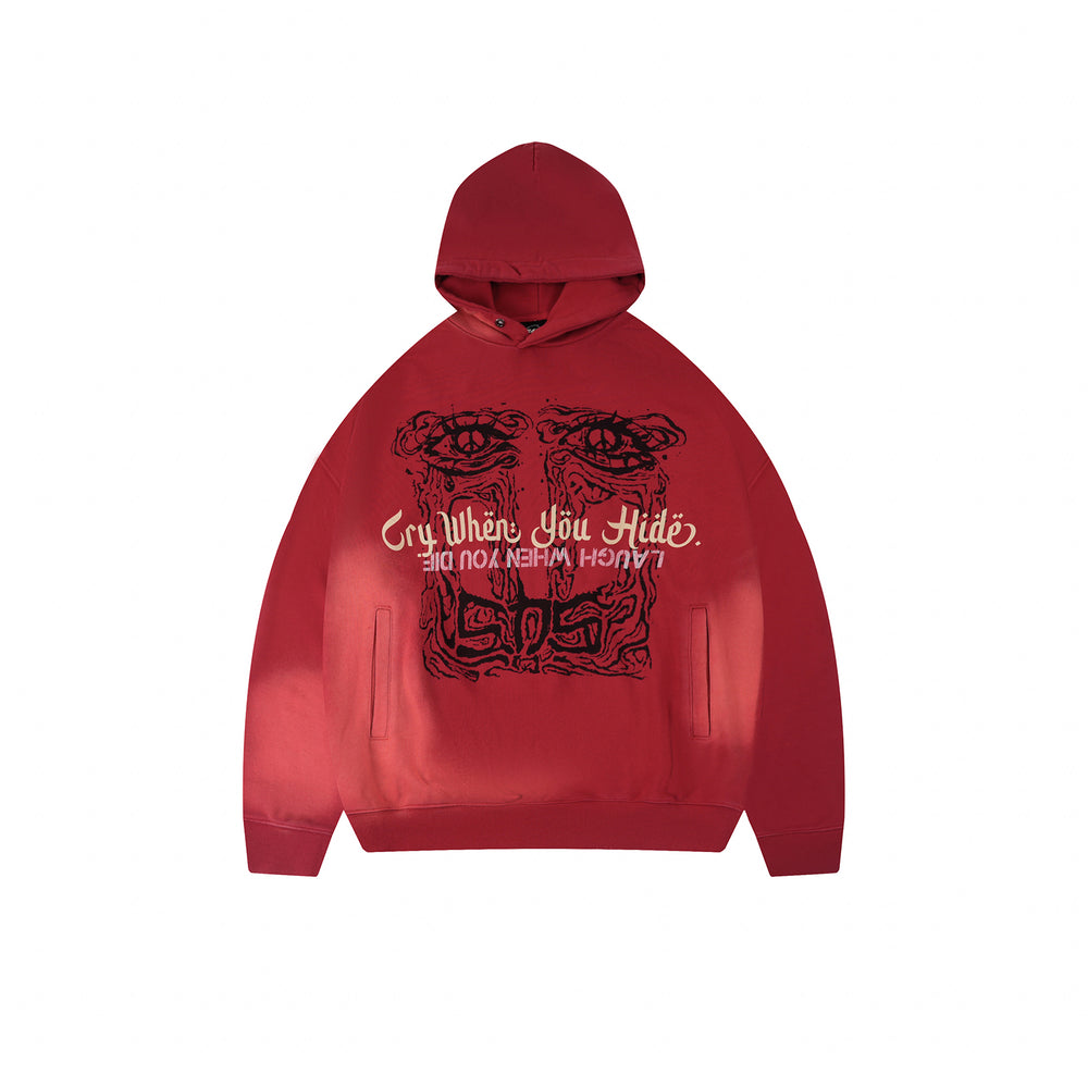 S45 Gradient Washed Tears Girl Print Hoodie | Face 3 Face