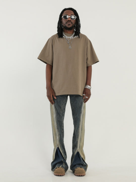 F3F Select Stitching Zipper Washed Flare Jeans