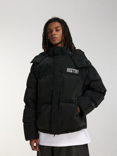 DICETINY Hooded Matte Logo Print Short Down Jacket | Face 3 Face