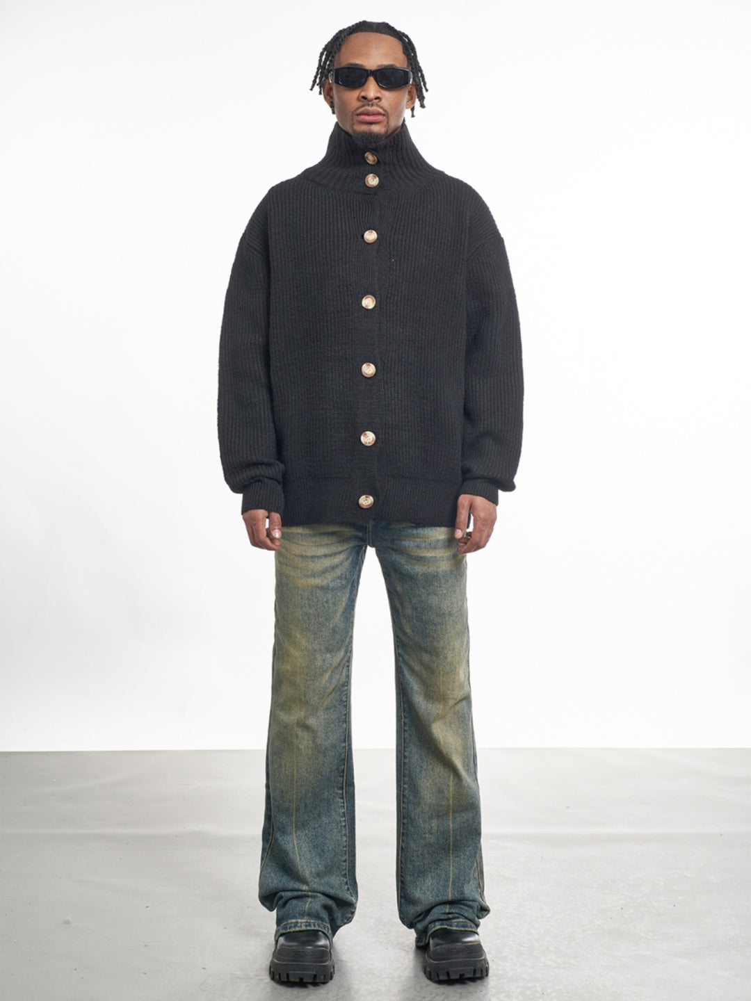 F3F Select High Neck Collar Button Knit Cardigan | Face 3 Face