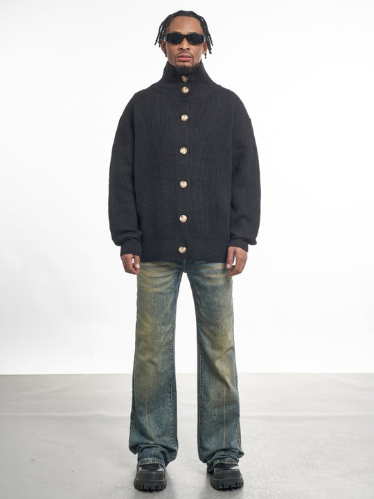 F3F Select High Neck Collar Button Knit Cardigan | Face 3 Face