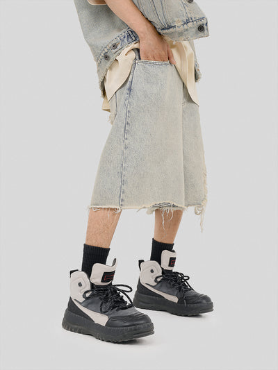 UNDERWATER Washed Damaged Light Blue Denim Shorts | Baggy Jorts | Face 3 Face