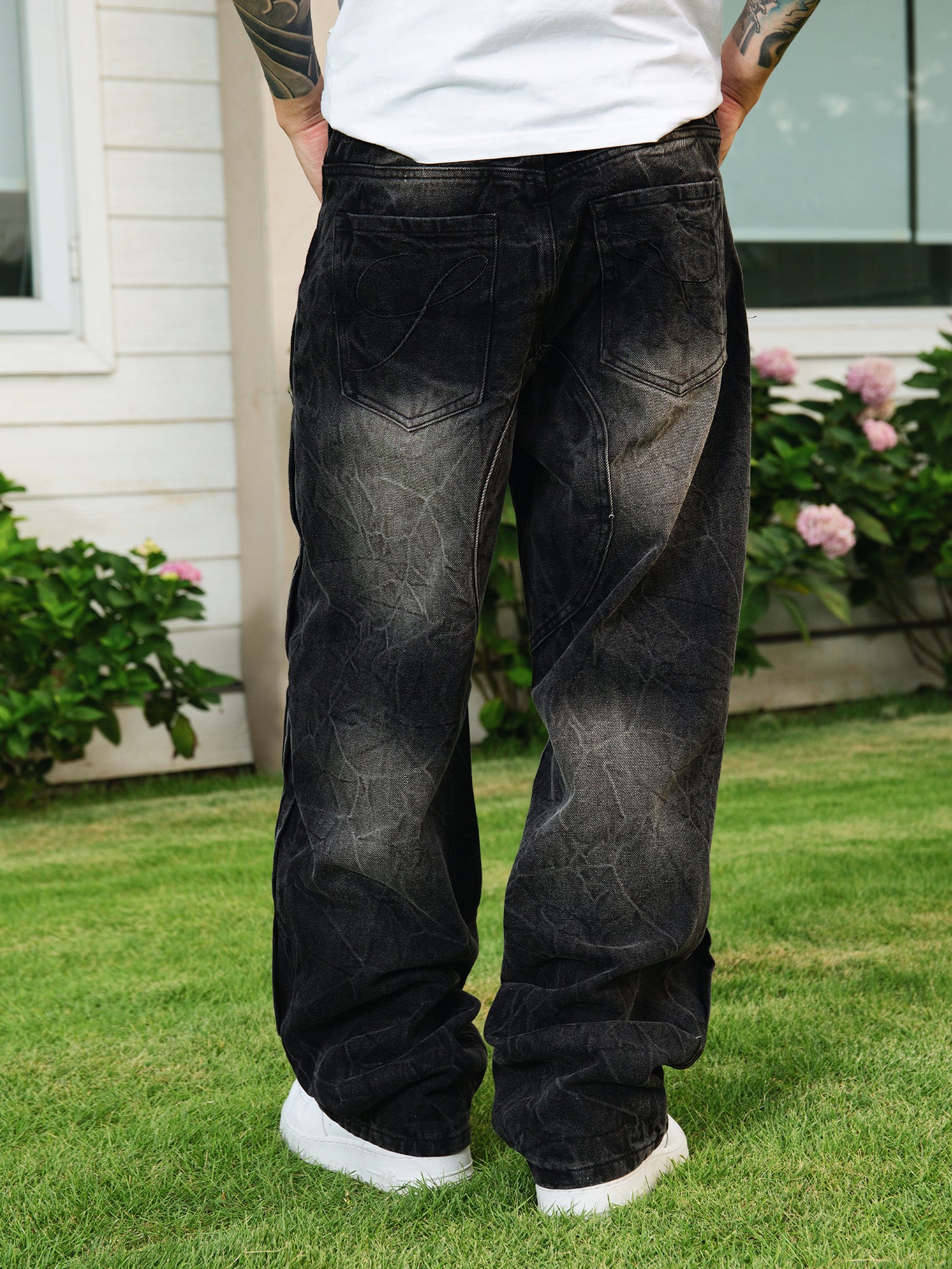 S45 Washed Structured Side Pleats Jeans | Face 3 Face